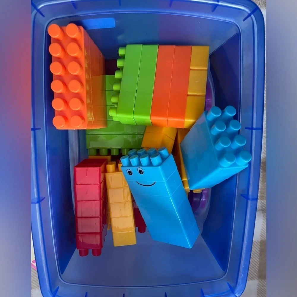 Lollipop 62 Piece Block Set with Toy Block Storage Box with Pink Wheels